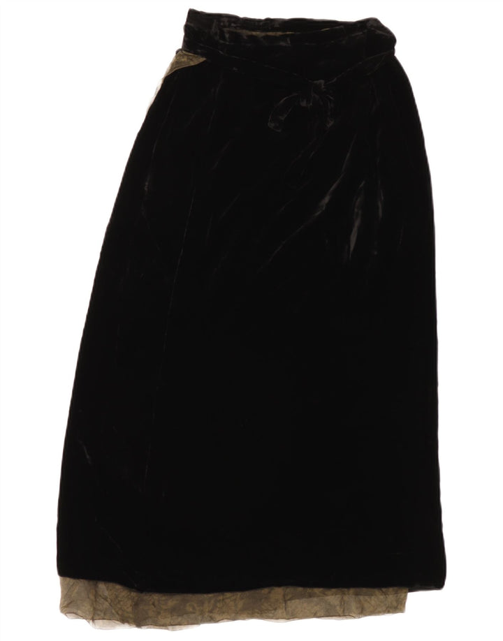 Aspesi Damen Maxi-Wickelrock IT 42 Medium W26 Schwarze Paisley-Viskose