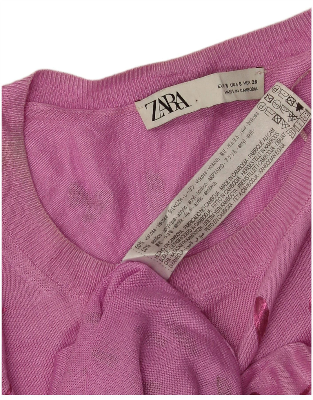 Zara Damen-Pullover mit abstraktem Muster und U-Boot-Ausschnitt, Gr. 10, klein, Rosa