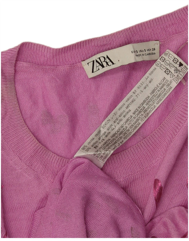 Zara Damen-Pullover mit abstraktem Muster und U-Boot-Ausschnitt, Gr. 10, klein, Rosa