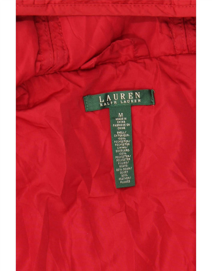 Ralph Lauren Wattierte Damenjacke mit Kapuze, UK 12, Mittelrot, Polyester