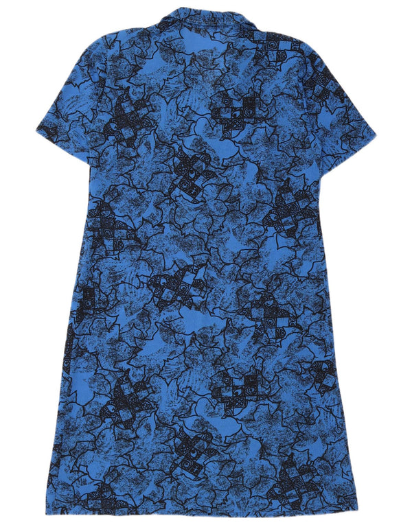Vintage Damen Kurzarm-A-Linien-Kleid IT 52 2XL Blau geblümtes Polyester