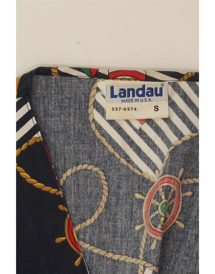 VINTAGE Womens Abstract Pattern Blazer Jacket UK 10 Small Navy Blue Vintage Vintage and Second-Hand Vintage from Messina Hembry 