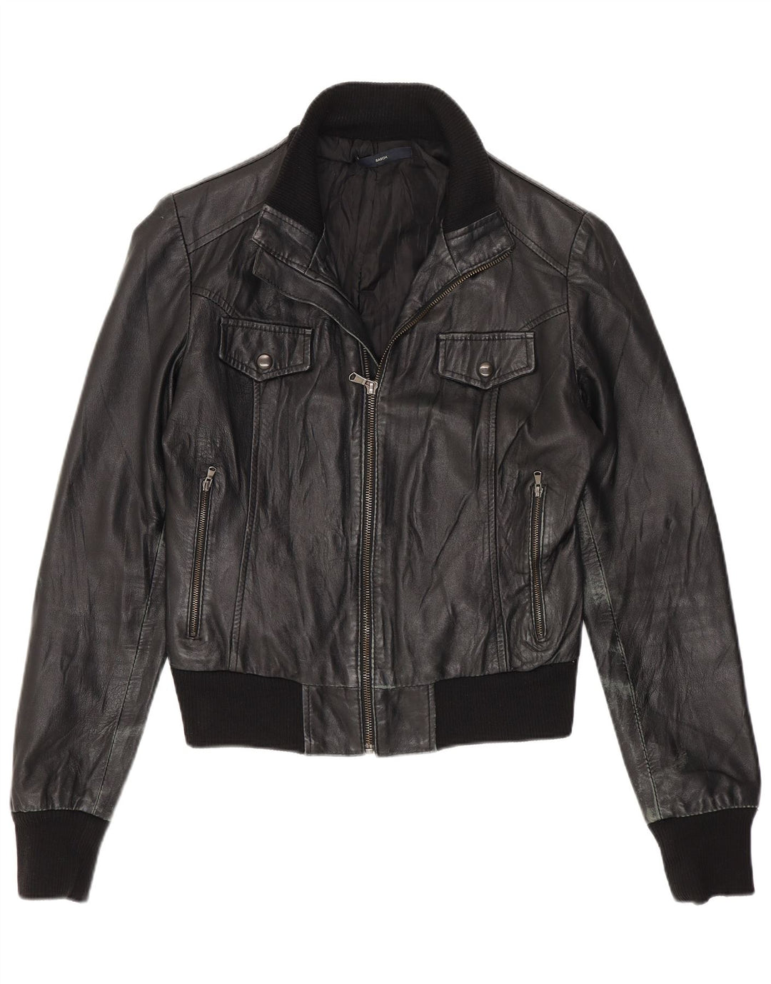 Sasch Damen Crop Lederjacke UK 12 Medium Schwarz