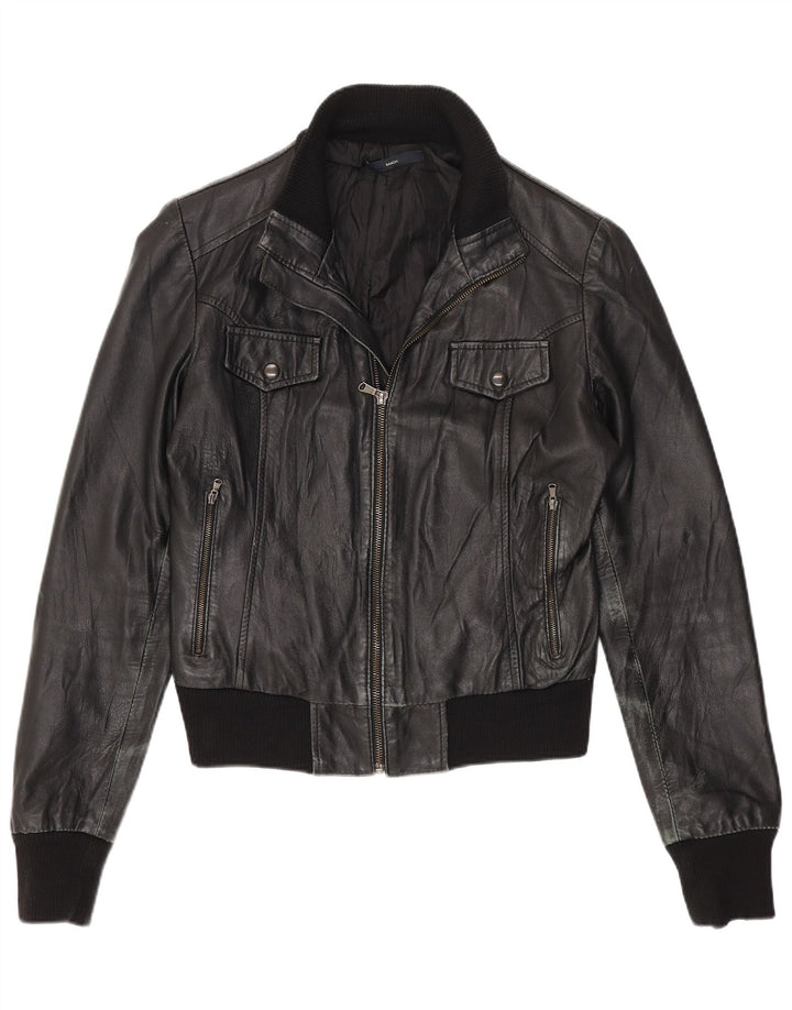 Sasch Damen Crop Lederjacke UK 12 Medium Schwarz