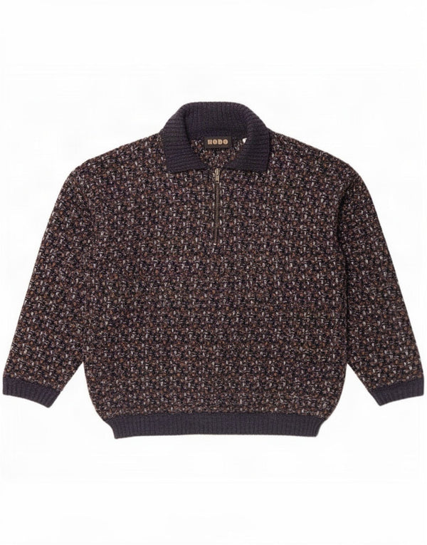 Vintage Mens Loose Fit Polo Neck Jumper Sweater Medium Navy Blue Flecked