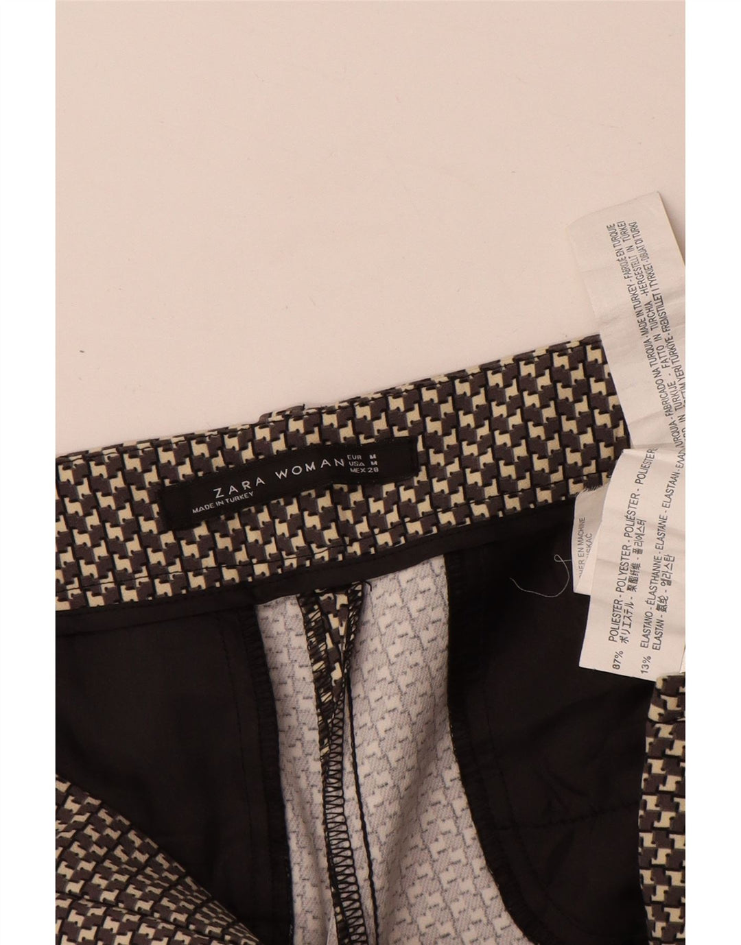Schmale Freizeithose für Damen von Zara, mittelgroß, W28, L29, graues geometrisches Polyester