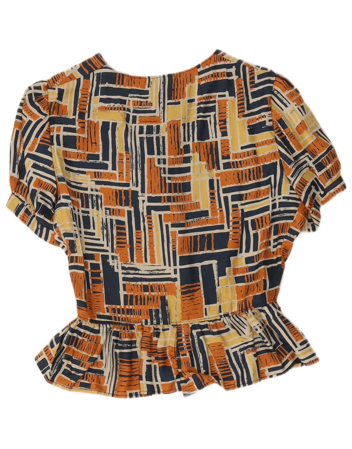 Vintage Damen Hemdbluse UK 12 Medium Mehrfarbig Geometrisch