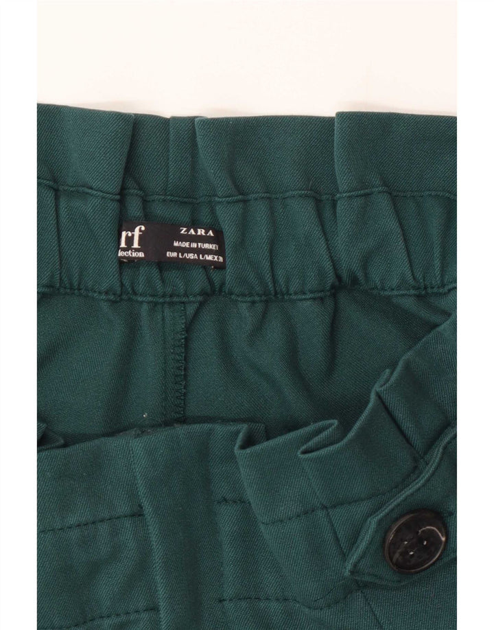 Zara Damen High Rise Casual Shorts Large W32 Grün Polyester
