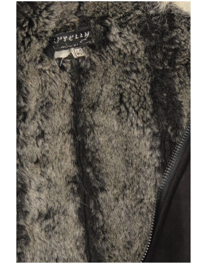 Vintage Damen Sherpa Overcoat IT 40 Small Schwarz