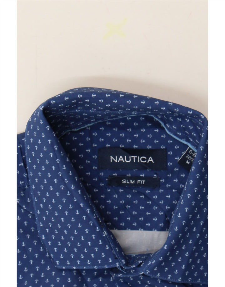NAUTICA Mens Abstract Pattern Slim Fit Shirt Size 15 15 1/2 Medium Blue Vintage Nautica and Second-Hand Nautica from Messina Hembry 