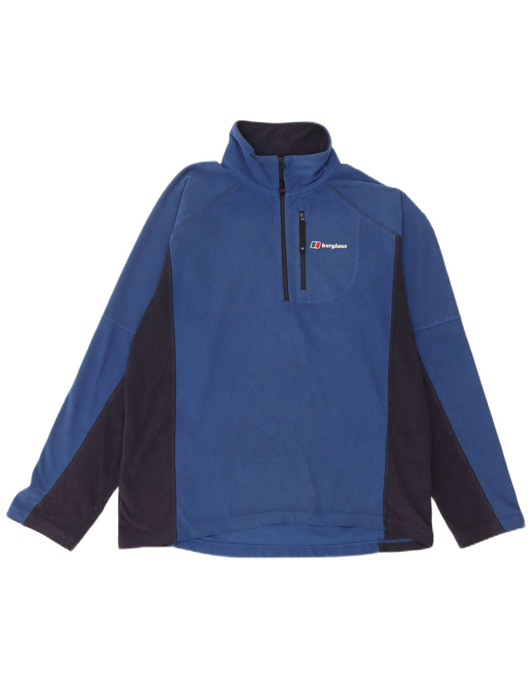 BERGHAUS Herren-Fleecepullover mit Reißverschluss am Hals, mittelblaues Farbblock-Polyester