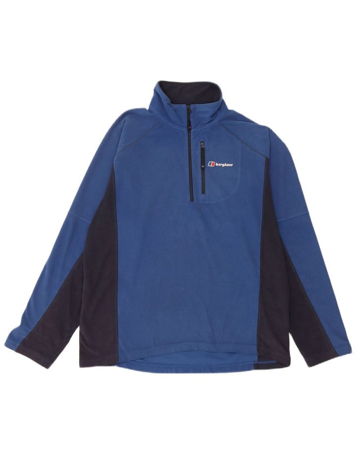 BERGHAUS Herren-Fleecepullover mit Reißverschluss am Hals, mittelblaues Farbblock-Polyester