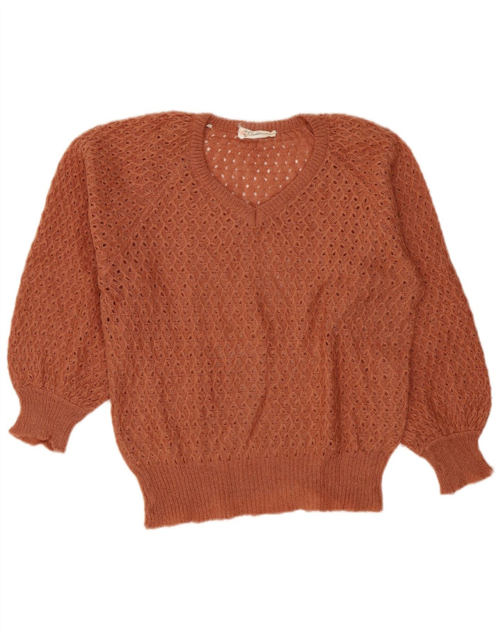 Vintage Damen Pullover mit V-Ausschnitt IT 42 Mittelbraun
