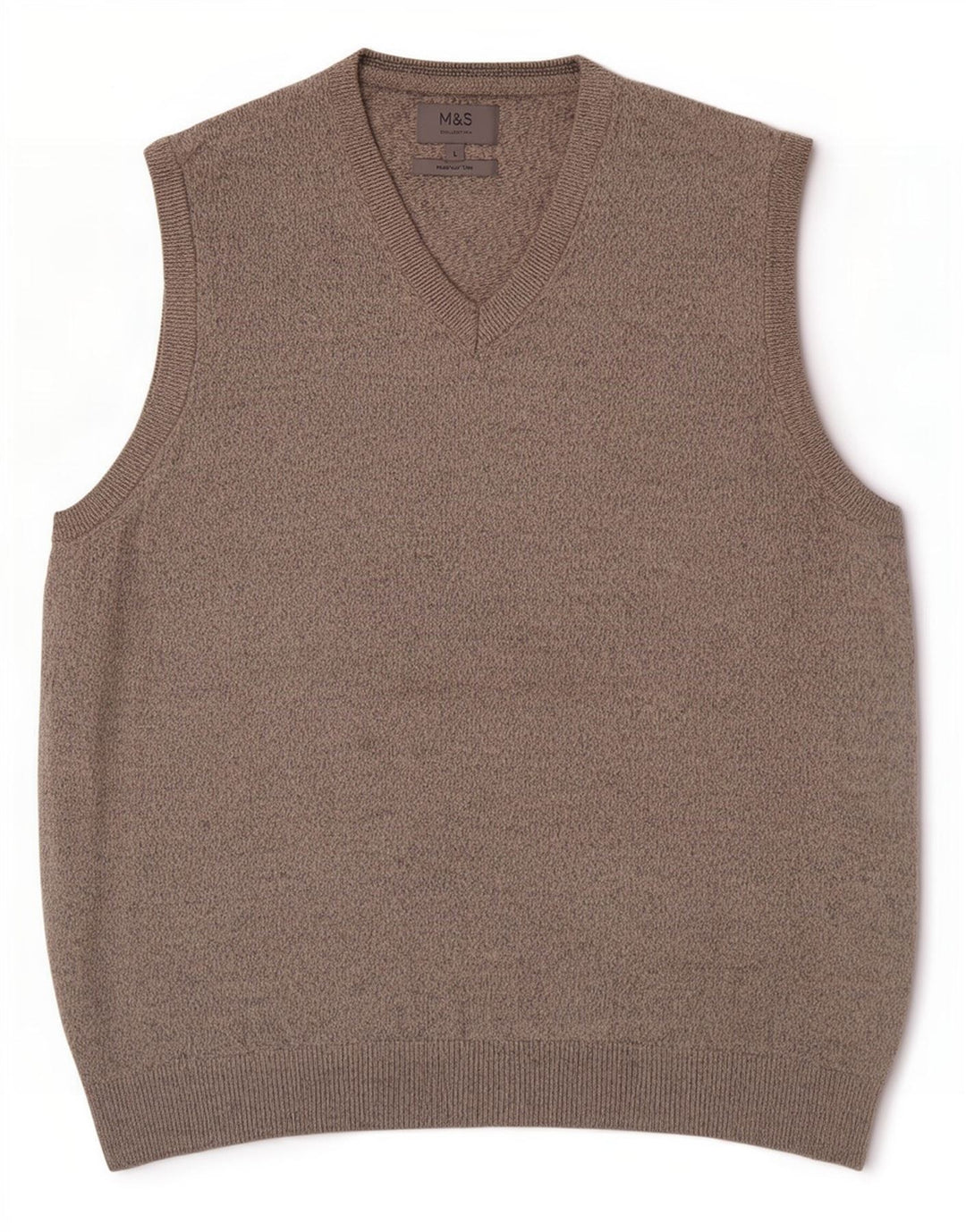 Marks & Spencer Herren-Tanktop, groß, beige gesprenkelte Baumwolle