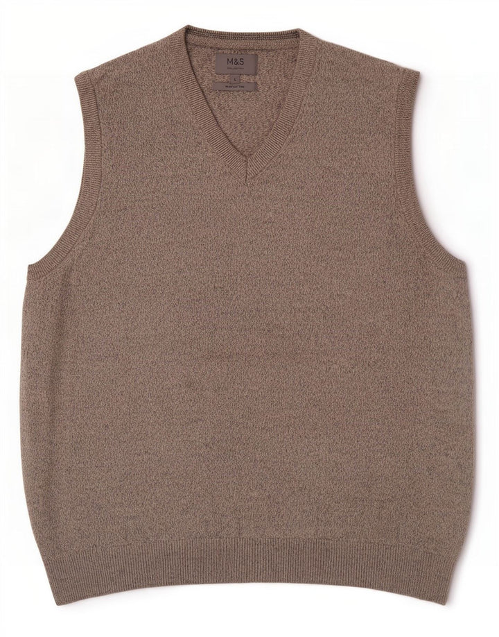 Marks & Spencer Herren-Tanktop, groß, beige gesprenkelte Baumwolle