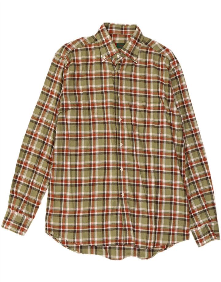 VINTAGE Herren Flanellhemd Größe 39 Medium Khaki Check