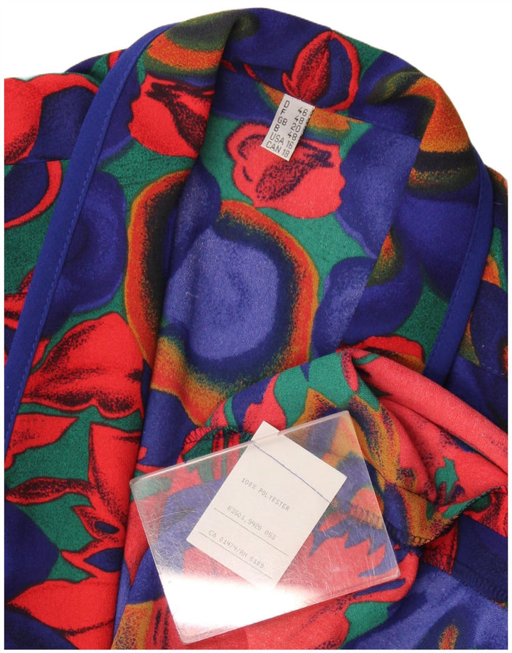 Vintage Damen 4-Knopf-Blazerjacke UK 20 2XL Blau geblümtes Polyester