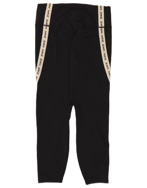 NIKE Womens Dri Fit Graphic Capri Leggings UK 12 Medium Black Colourblock