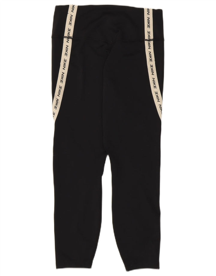 NIKE Womens Dri Fit Graphic Capri Leggings UK 12 Medium Black Colourblock