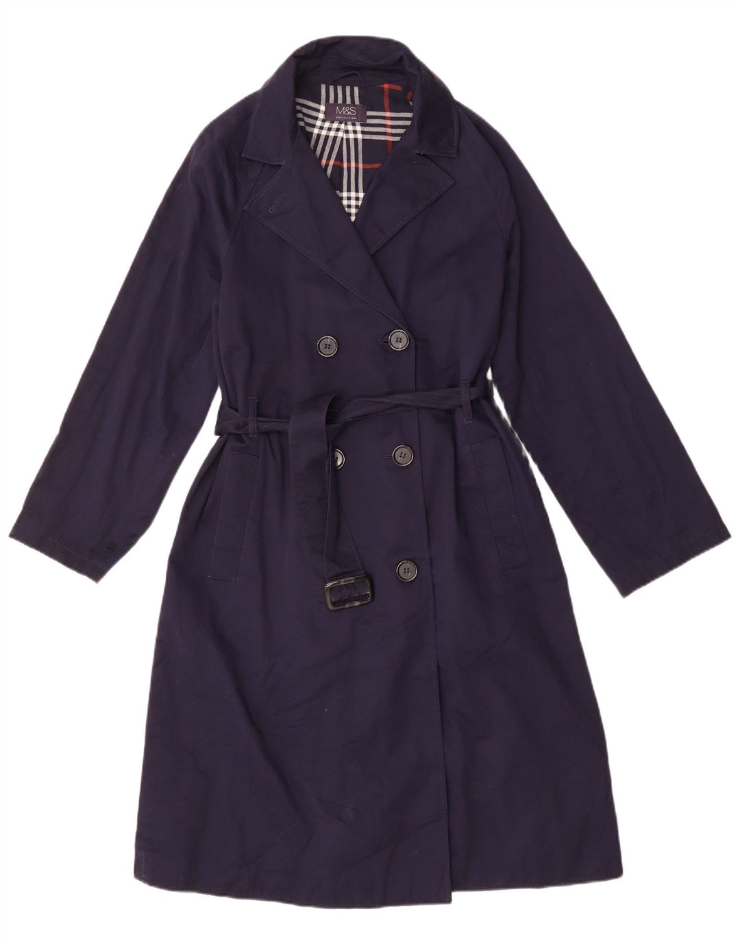 Marks & Spencer Damen Trenchcoat UK 14 Mittelmarineblaue Baumwolle