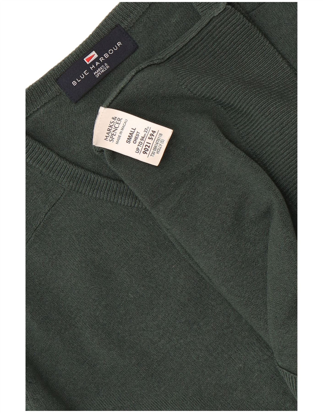Marks & Spencer Herren Blue Harbor V-Ausschnitt Pullover Pullover Small Grün Acryl