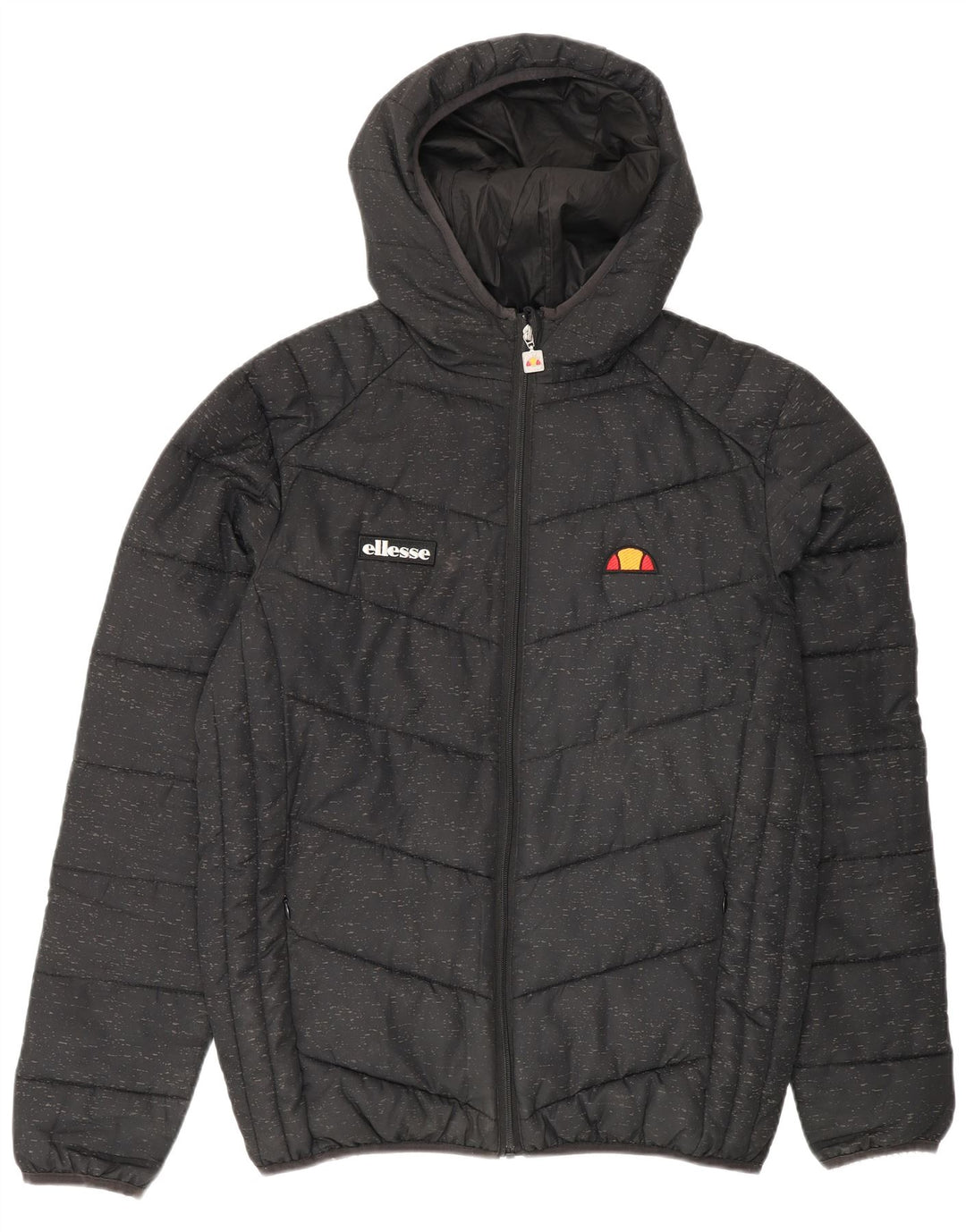 Ellesse Herren-Jacke mit Kapuze, gepolstert, UK 38, Mittelschwarz geflecktes Polyester