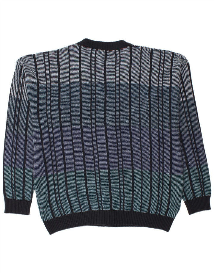 Cassan Herren-Cardigan-Pullover IT 52, groß, mehrfarbig, gestreift, Baumwolle