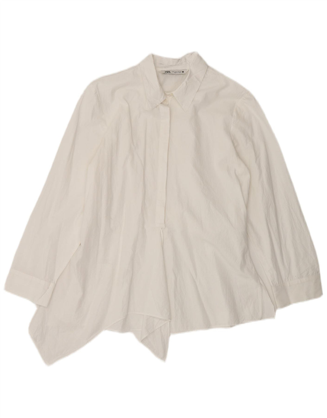 Zara Damen Asymmetrische Hemdbluse UK 10 Small Weiße Baumwolle