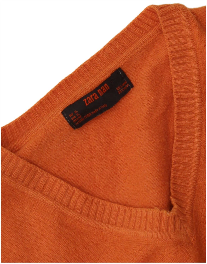 ZARA Herren V-Ausschnitt Pullover Pullover XL Orange Wolle