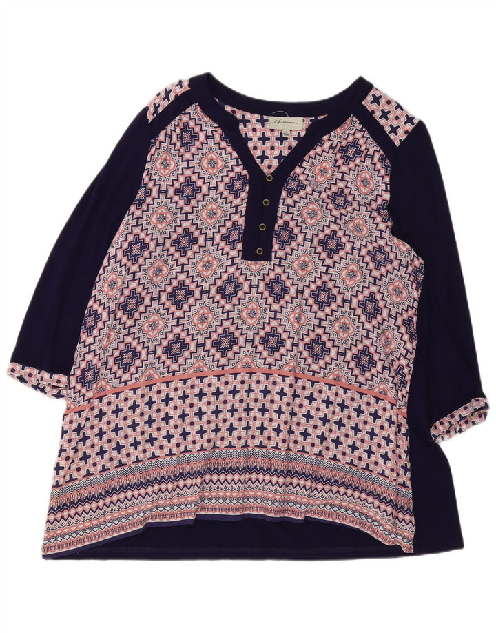 Marks & Spencer Damen-Blusenoberteil mit 3/4-Ärmeln, UK-Größe 44, Größe L, blau, geometrisch