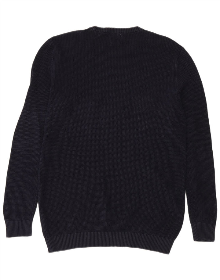 Zara Herren-Pullover mit Rundhalsausschnitt, groß, marineblaue Baumwolle