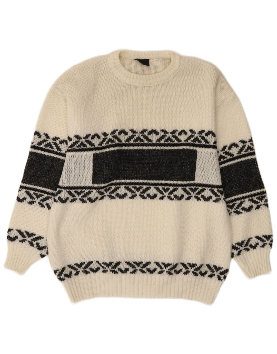Vintage Herren Pullover mit Rundhalsausschnitt, Mittelweiß, Fair Isle