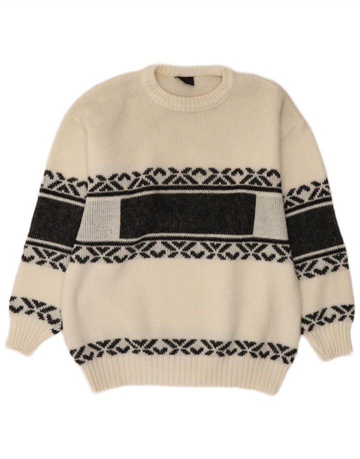 Vintage Herren Pullover mit Rundhalsausschnitt, Mittelweiß, Fair Isle