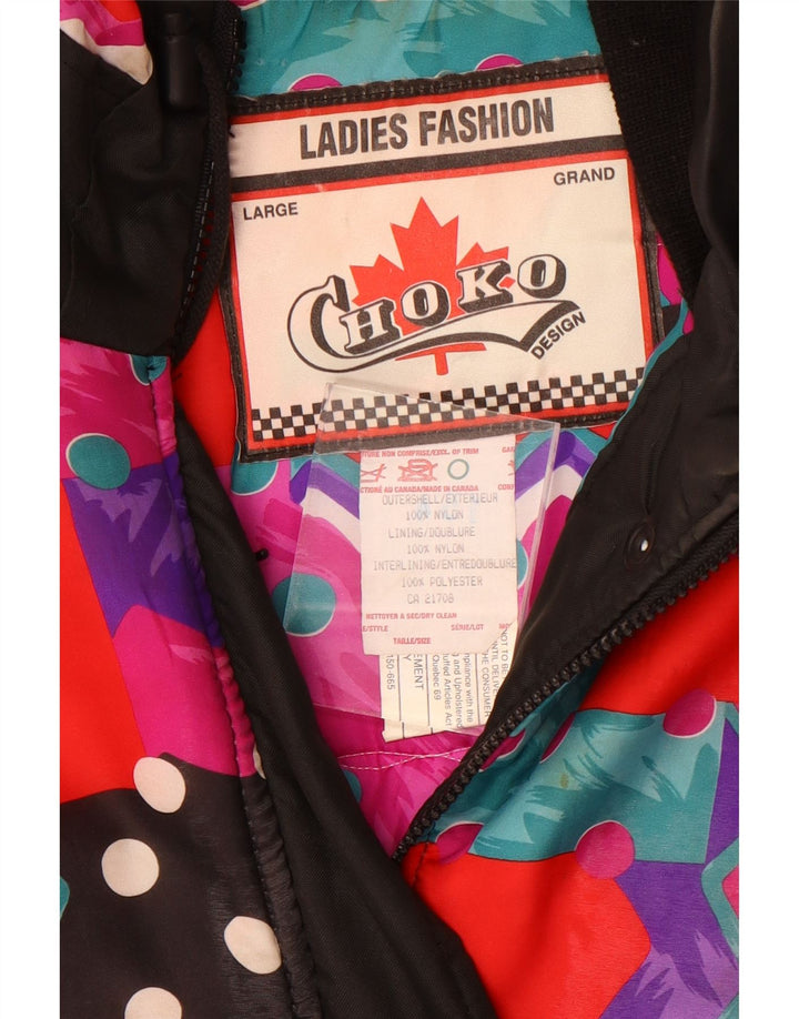Choko Damen Übergroße wattierte Jacke UK 16 Large Schwarz Geometrisch Retro