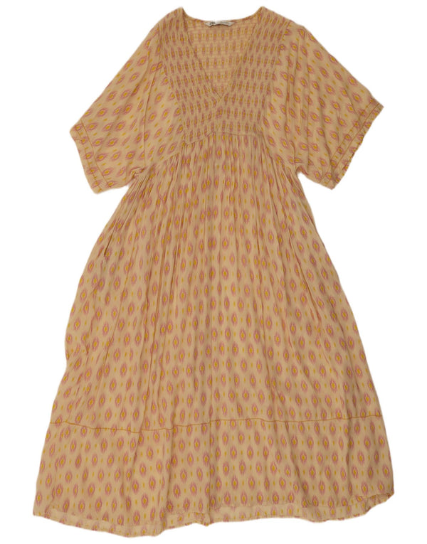 Zara Damen Maxikleid UK 16 Large Beige Ikat Viskose
