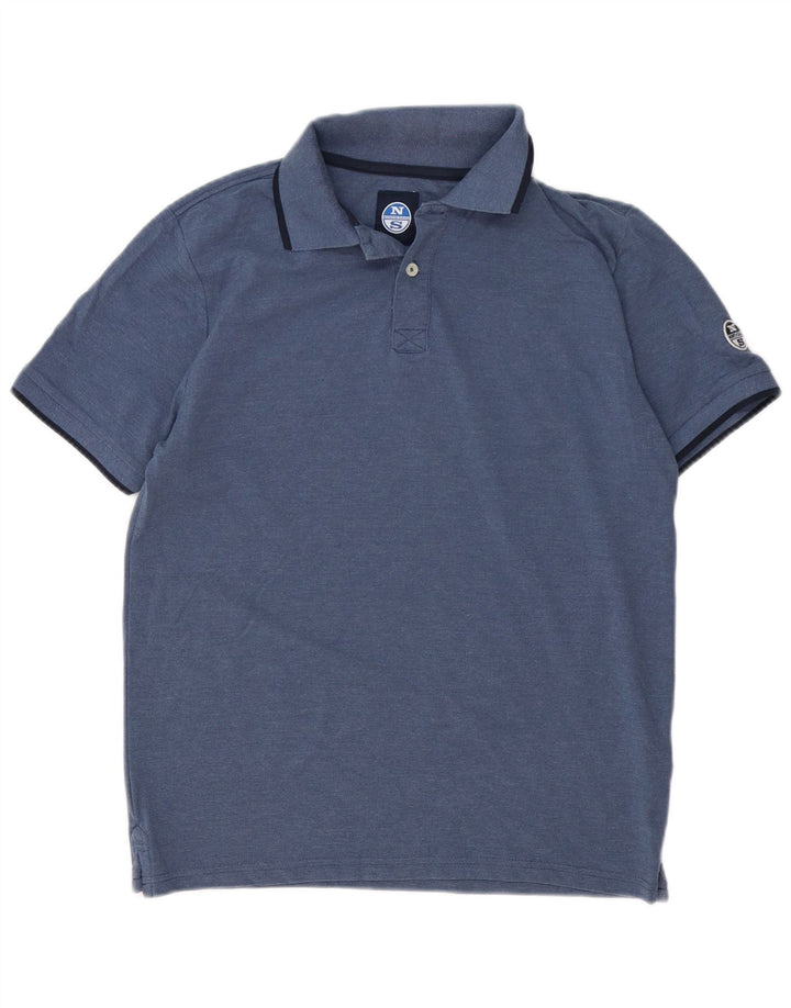 North Sails Herren-Poloshirt aus mittelblauer, gestreifter Baumwolle
