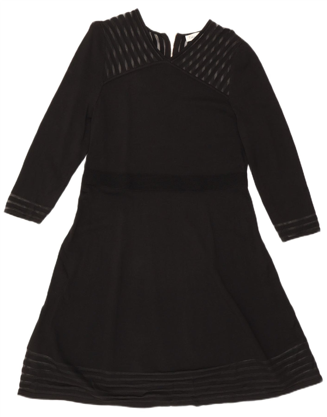 CALVIN KLEIN Damen Langarm-A-Linien-Kleid UK 18 XL Schwarz gestreift Rayon