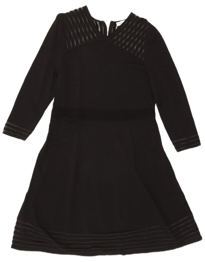 CALVIN KLEIN Damen Langarm-A-Linien-Kleid UK 18 XL Schwarz gestreift Rayon