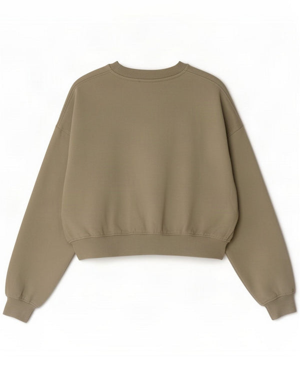 Zara Damen Oversize Crop Sweatshirt Pullover UK 10 Small Green Cotton