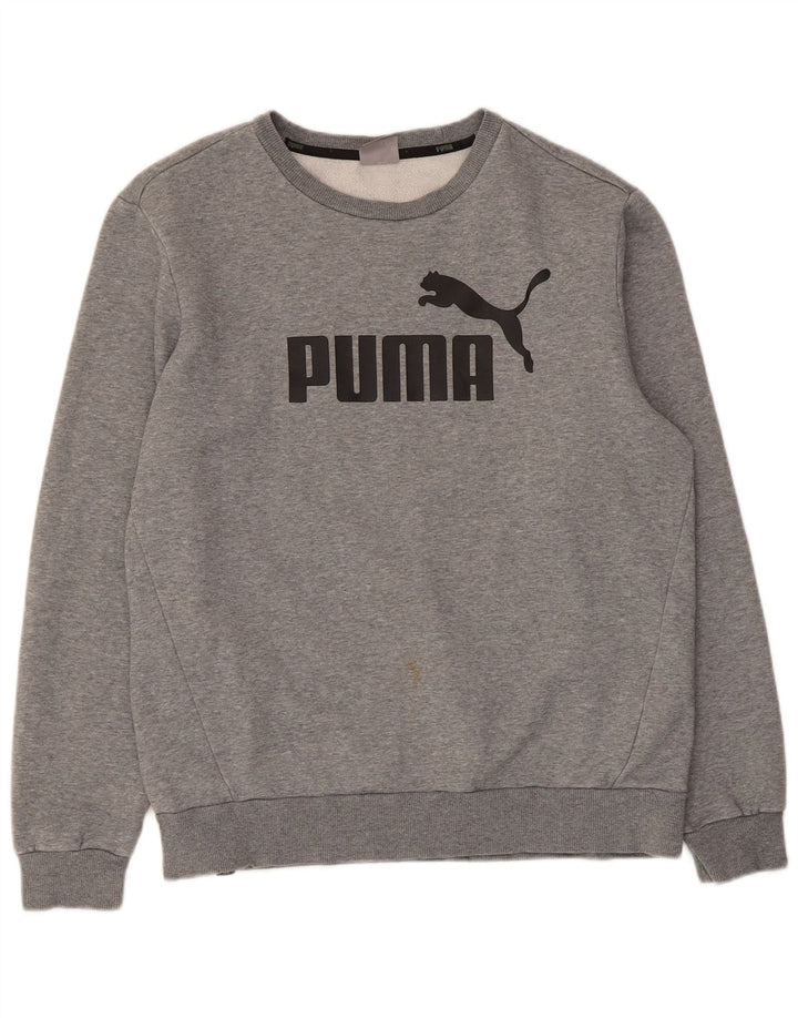 Puma Herren Grafik-Sweatshirt-Pullover aus mittelgrau gesprenkelter Baumwolle