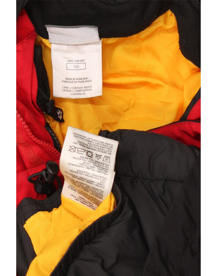 JACK WOLFSKIN Jungen-Regenjacke mit grafischer Kapuze, 11–12 Jahre, rotes Farbblockdesign