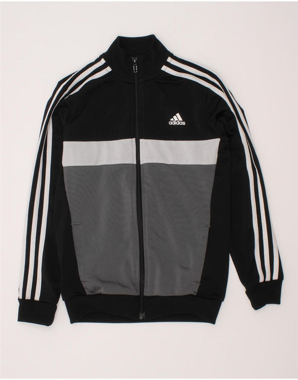 Adidas Jungen-Trainingsanzug-Top-Jacke, 9–10 Jahre, schwarzes Colourblock-Polyester