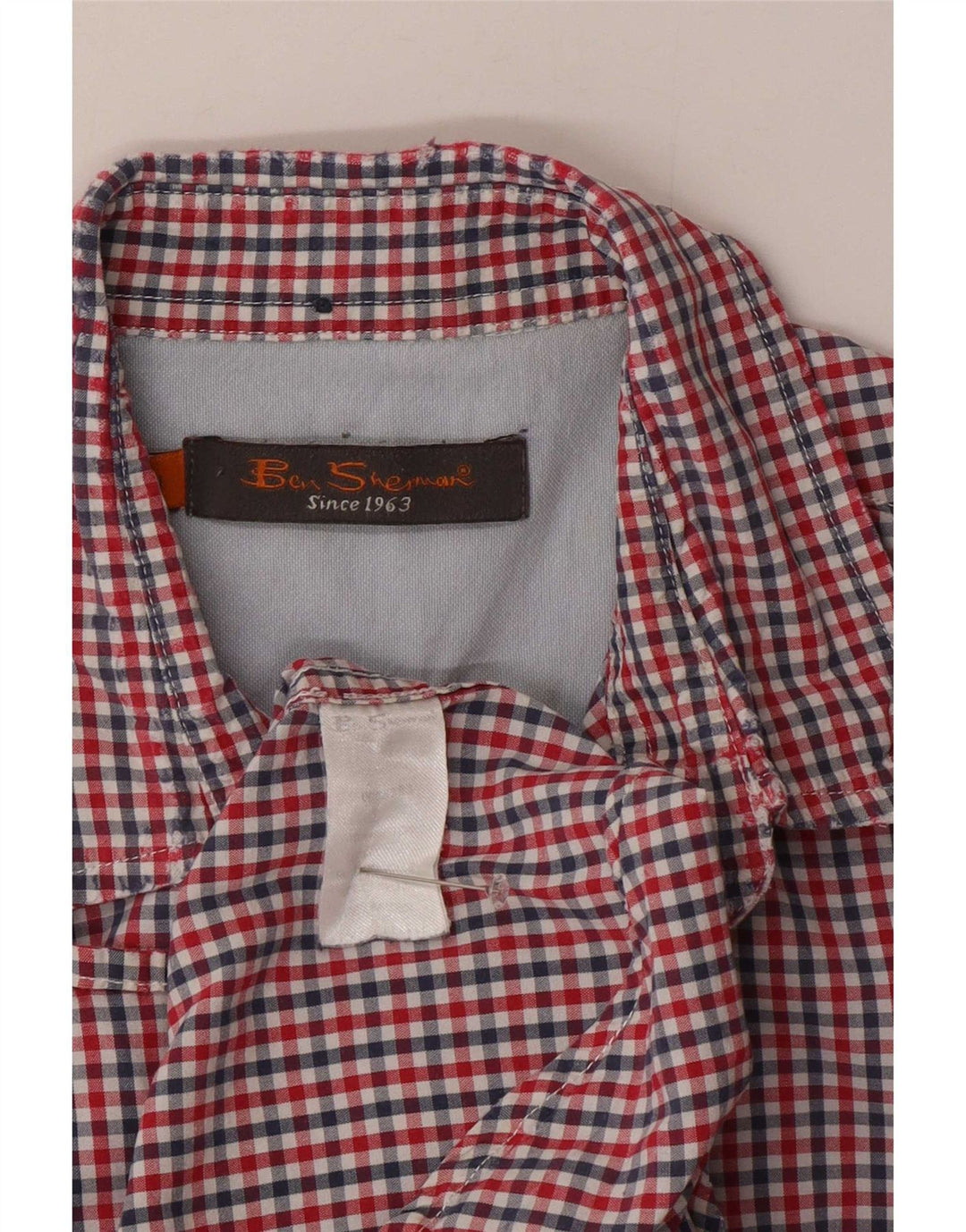 Ben Sherman Herren-Kurzarmhemd aus mittelroter Gingham-Baumwolle