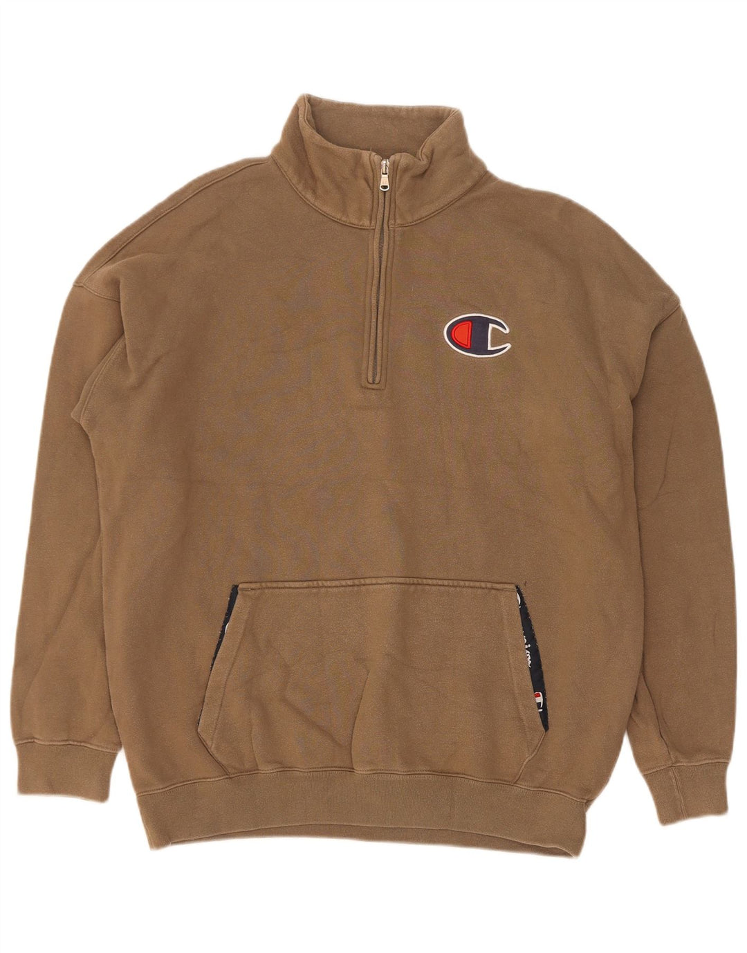 Champion Herren-Sweatshirt mit Reißverschluss am Hals, groß, beige Baumwolle