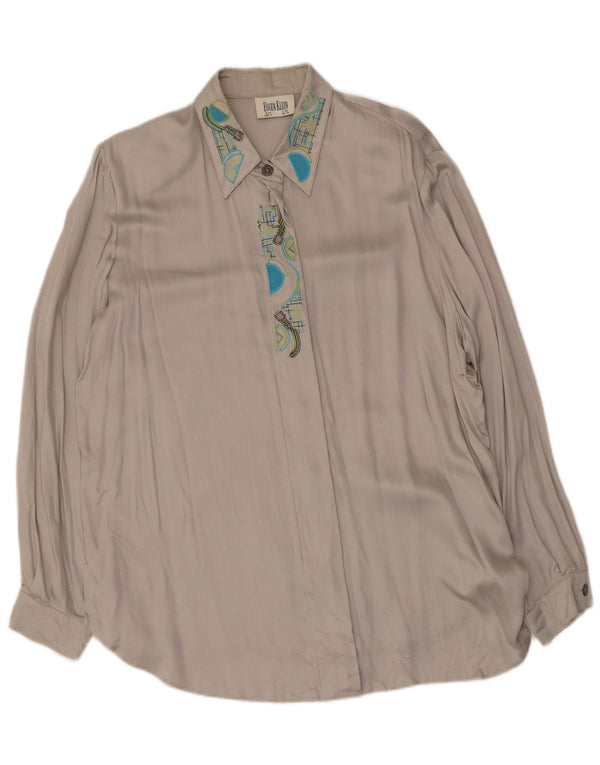 Eugen Klein Womens Shirt Blouse UK 18 XL Grey Geometric Viscose