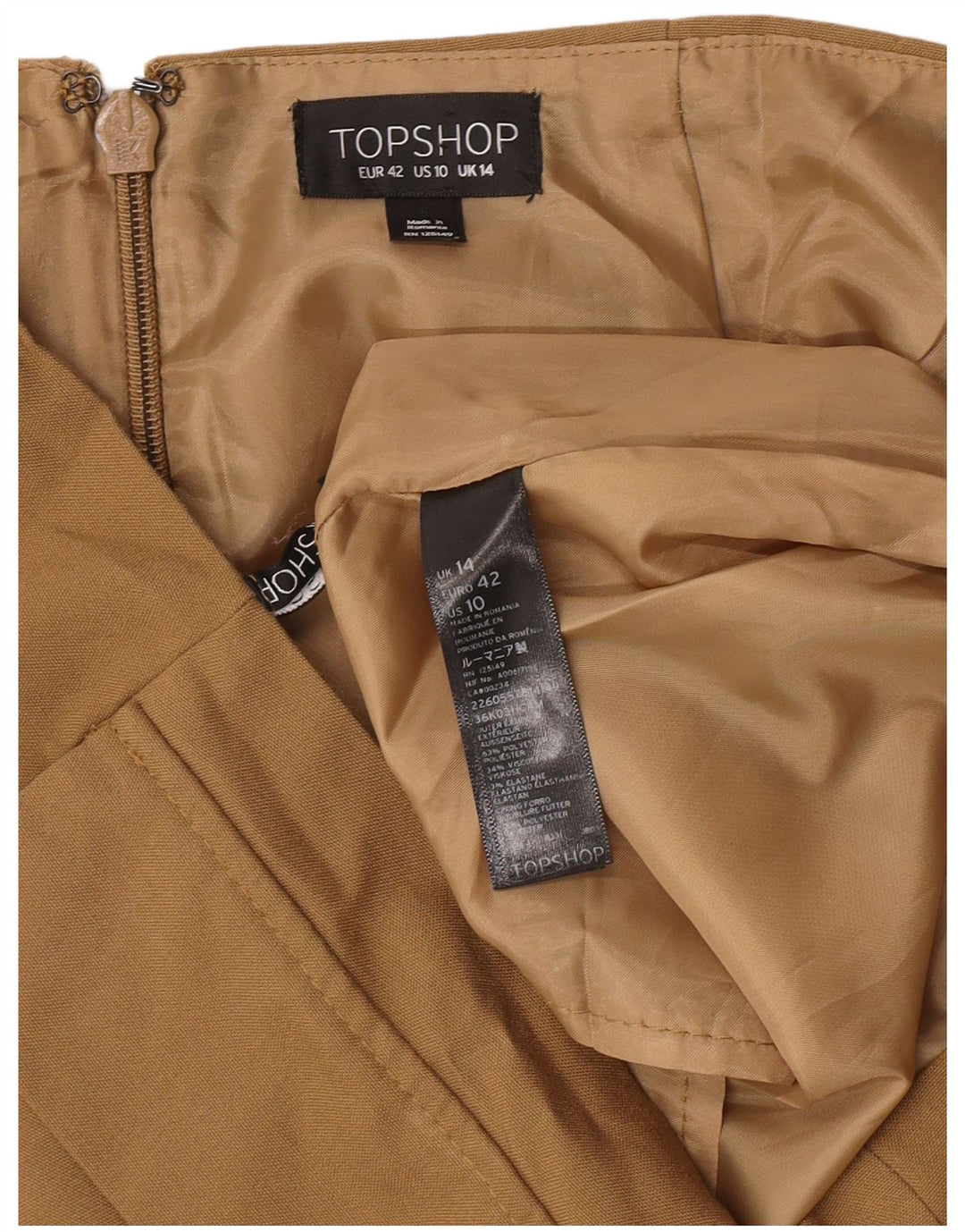 Topshop Damen Minirock UK 14 Large W32 Khaki Polyester