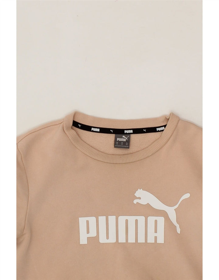 PUMA Womens Graphic Sweatshirt Jumper UK 6 XS Beige Vintage Puma and Second-Hand Puma from Messina Hembry 