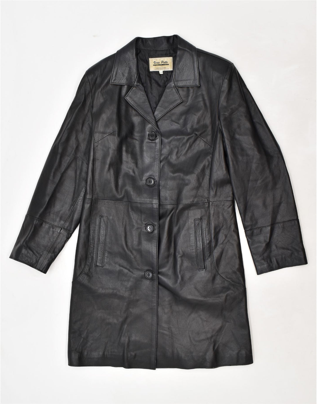 VINTAGE Damen Ledermantel IT 48 XL Schwarzes Leder