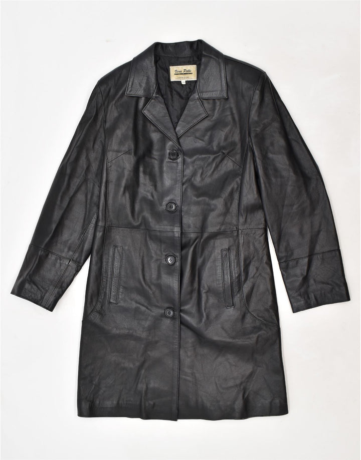 VINTAGE Damen Ledermantel IT 48 XL Schwarzes Leder
