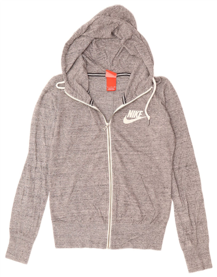 NIKE Damen-Kapuzenpullover mit Reißverschluss, Gr. 10, klein, grau geflecktes Polyester